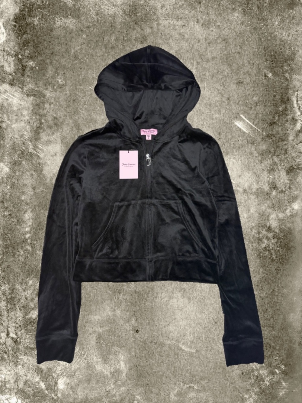Juicy Couture Black Velour Zip-Up Hoodie with Signature J Pull